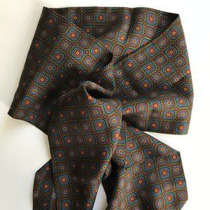 Vintage 1960s Men's Ascot Cravat in Olive, Brown & Blue, Elegant, Non tapered